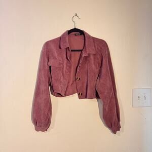 Nasty Gal Corduroy Cropped Shacket - Dusty Rose Button-Up Jacket
